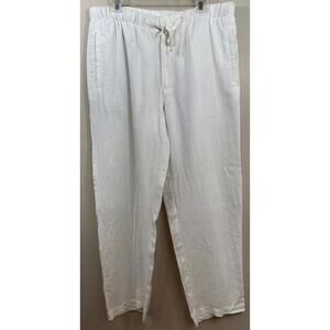 Madison L White Linen Pants Loose Leg Drawstring Relaxed With Pockets